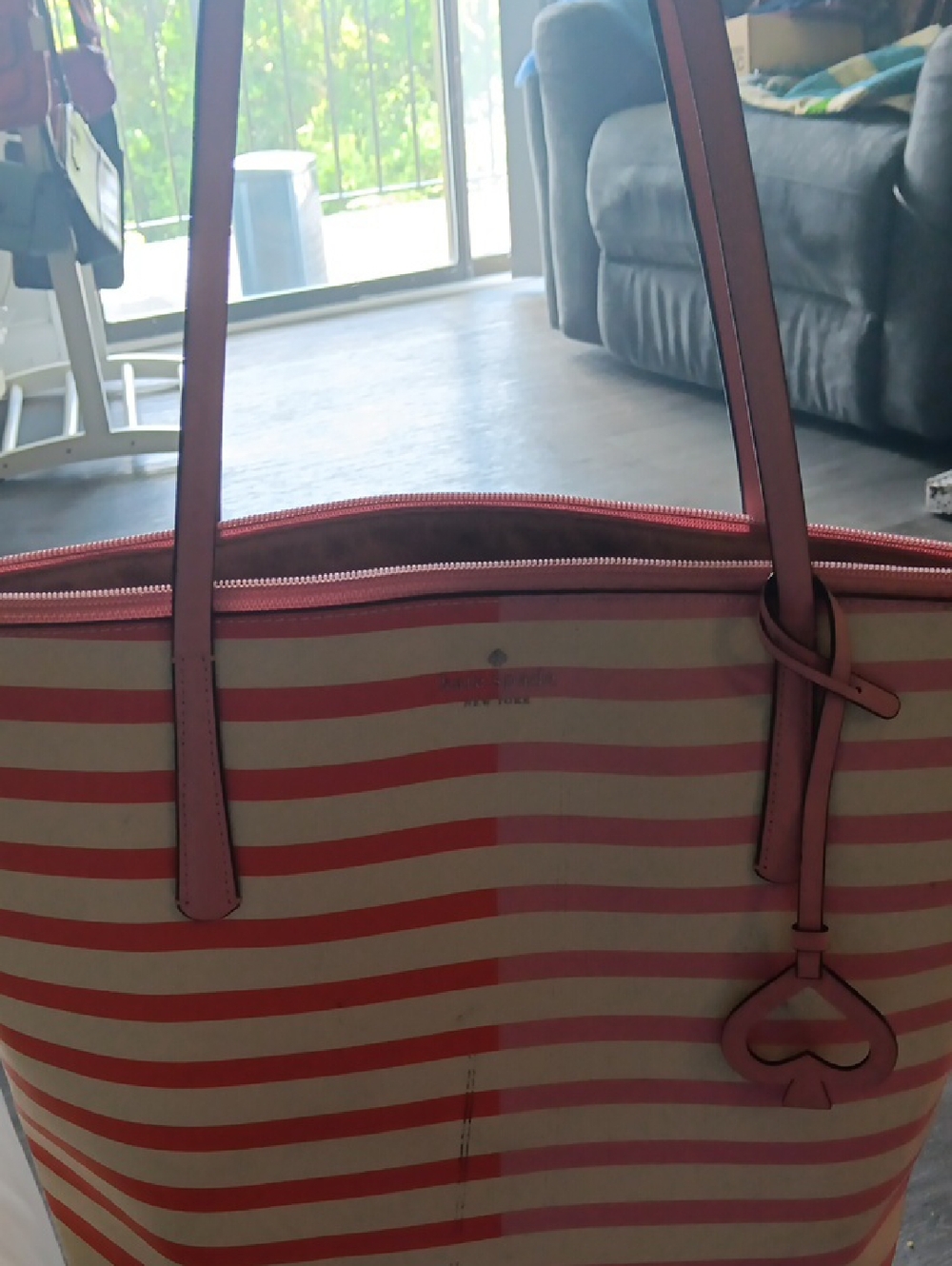 Kate Spade NY  Zina Striped Tote with Heart Charm